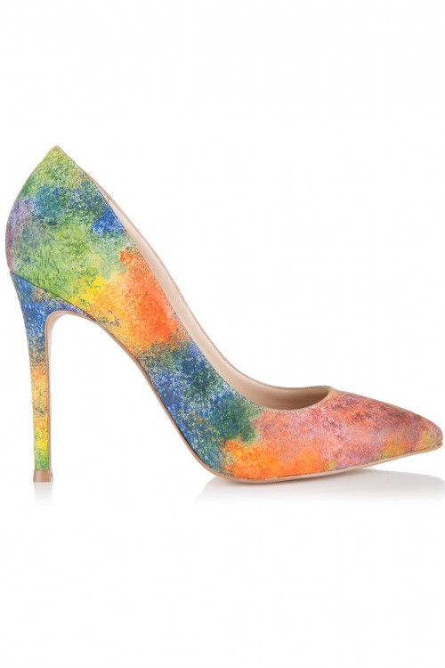 Pantofi cu toc print abstract multicolor
