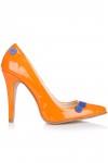Pantofi cu toc piele portocalie cu nasturi