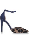 Pantofi stiletto piele intoarsa albastra si imprimeu leopard
