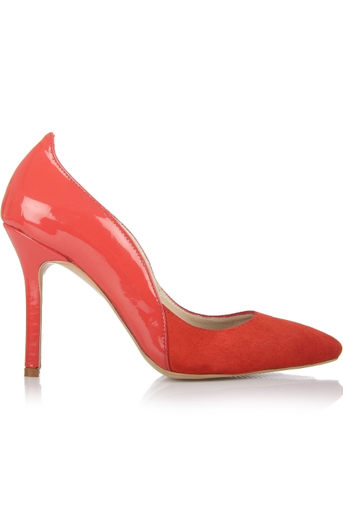 Pantofi stiletto rosii din piele intoarsa si lacuita